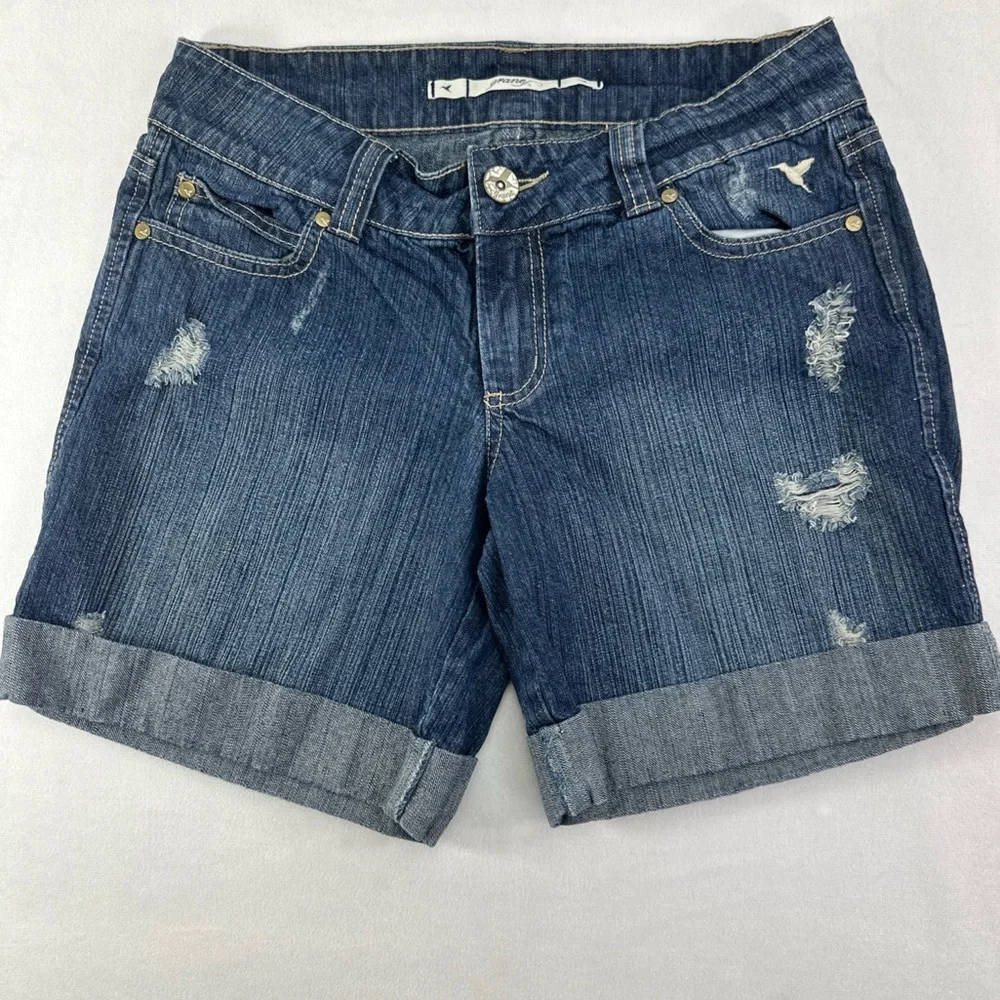 Grane Blue Denim Cuffed Distressed Jean Shorts